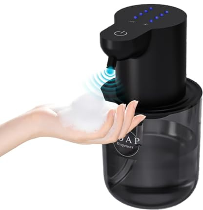 VIBINHO Distributeur de Savon Mousse Automatique 400ML, Capteur Infrarouge sans Contact, 4 Niveaux Réglables, Rechargeable USB, Étanche IPX5, Noir pour Cuisine & Salle de Bain
