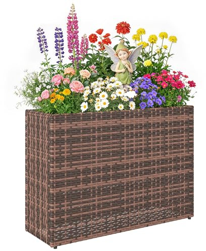 Outsunny Tall Rectangular Planter with Removable Liner PE Wicker Brown