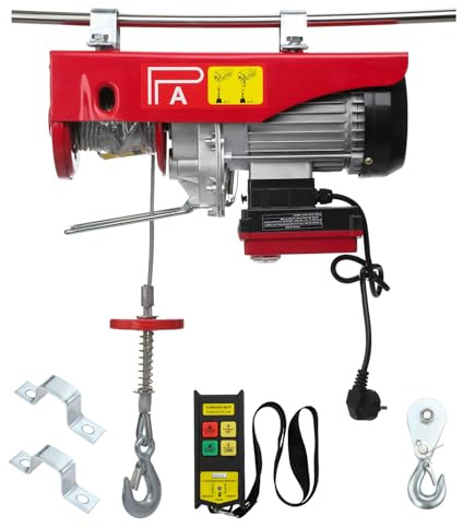 230V Elektrische Seilwinde 400kg bis 800kg, Motorwinde mit 100 m kabelloser Fernbedienung, 10m/min Hubgeschwindigkeit Hebezug, 12 m Hubhöhe mit Einzelkabel, Einzel-/Doppelschlingen, Hebezeug für Garag