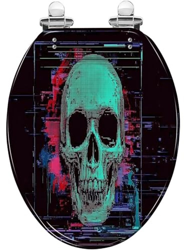 Slow Close Elongated Toilet Seat Resin Glitch Astronaut Skull Old Tape Style Quick-Release Hinges Easy to Clean Install