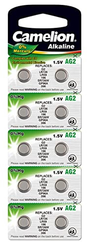 Camelion Knopfzelle LR59 / AG2 / G2 / LR726 / 196 / SR726W / GP96A / 396 10er Blister, Alkaline, 1,5V