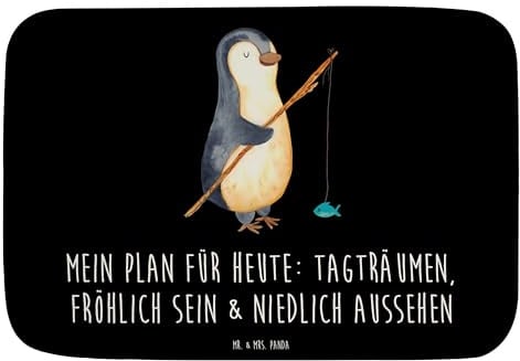 Mr. & Mrs. Panda Duschvorleger Pinguin Angler - Geschenk, Fischer, Tagesplan, Angel, Plan, Geschenkidee, Badezimmerteppich, Badgarnitur, Badematte,