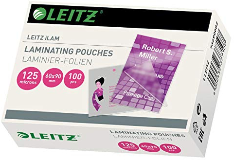 Leitz Heißlaminierfolien, Glänzend, transparent, 60 x 90 mm Folienstärke 125 mic, 300er Pack