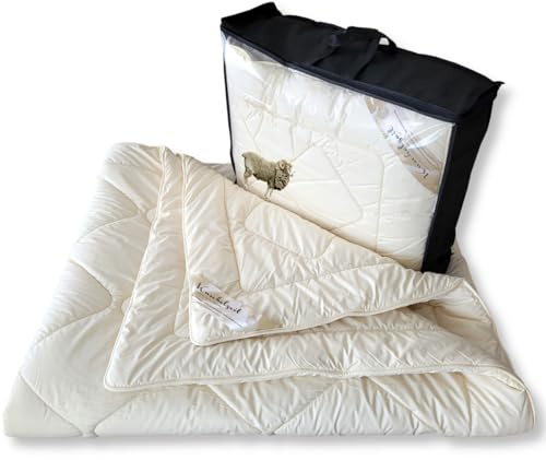 Meivita Merino Schaf-Schurwoll Winterdecke in 240x220 cm Schurwoll Winterbett Duo-Bett Duo-Steppdecke Winter Bettdecke