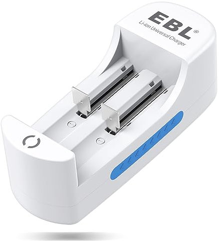 EBL Cargador de Pilas 18650, Cargador Inteligente de batería para Pilas Recargables Li-Ion 10440 14500 16340 18650 RCR123A