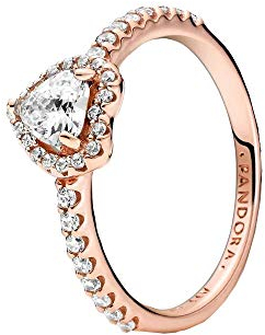 Pandora Timeless Bague Cœur en métal plaqué or rose 14 carats avec zircones cubiques transparentes, taille 60