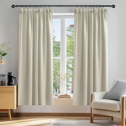 Deconovo Vorhang Blickdicht Kräuselband Gardinen Kinderzimmer Thermogardine Kälteschutz, 183x132cm(HöhexBreite), Hellbeige, 2er Set