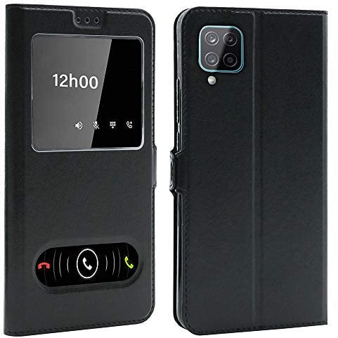 CEKA TECH Coque pour Samsung Galaxy A12 (6,5 Pouces), Etui Housse avec FENETRES, Pochette Magnétique - Noir