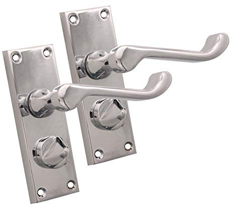 Polished Chrome Victorian Scroll Lever Latch Lock Bathroom Privacy Door Handles, Suitable for All Types of Internal Doors (Privacy Handle)
