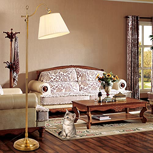 ACMHNC Wohnzimmer Stehleuchte, LED Vintage Stehlampe Dimmbar Mit Fernbedienung, 12W Bronze Braun Retro Standleuchte Leselampe mit Weiß Stoffschirm, E27 Fassung, Für Schlafzimmer, Büro