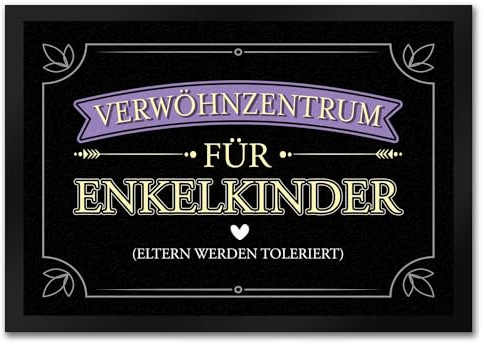 speecheese Verwöhnzentrum für Enkelkinder Fußmatte in 35x50 cm mit lustigem Spruch für Großeltern Eltern Werden toleriert Geschenk für Oma und Opa Familie Verwöhnen