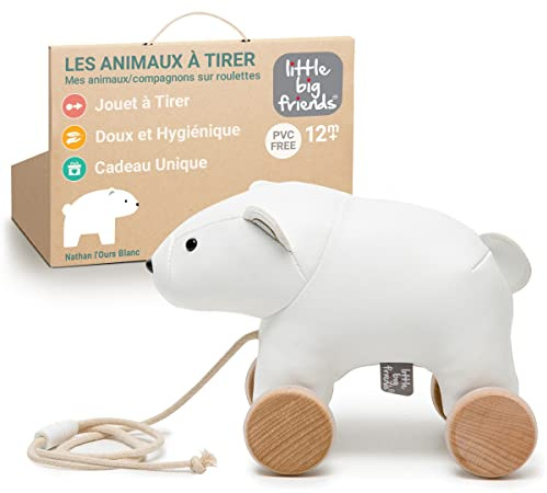Little Big Friends Ziehtiere | Zugspielzeug für Babys | Traditionelles Spielzeug | leicht zu reinigen | sicher für Baby | Nathan der weiße Bär