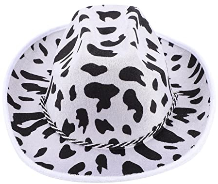 Amosfun Cowboyhut Filz Kuhmuster Kuh Hut: Herren Damen Western Hut mit Kinnband Schwarz Weiß Muster Sonnenhut Party Kostüm Mottoparty Kopfbedeckung Weihnachten Neujahr Geburtstag Geschenk