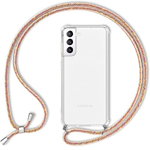 NALIA Handykette für Samsung Galaxy S22 - Band - Hülle, Regenbogen | Crossbody oder kurz tragbar, Kordel ca. 1,60m mit Metall-Enden, 2 stabile Ringe am Gehäuserand, Air-Cushion Ecken