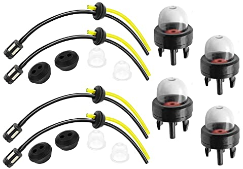 Universal Benzinfilter kit Benzinschlauch Dichtung für Motorsense Freischneider Erdbohrer Heckenschere Hochentaster, mit Allgemeine Snap-in-Primer-Birne für Stihl/McCulloch/Ryobi Echo (4 Set)