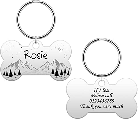 HooAMI Hundemarke mit Gravur,Knochen Hundemarke Personalisiert Dog Tag mit Gravur Namensschilder Adressanhänger Hund für Hunde und Katzen(Silber,L)