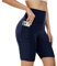 AMIYOYO Radlerhose Damen mit Taschen High Waist Sporthose Kurze Leggings Blickdicht Sportshorts Dehnbar Hotpants Bequem für Sommer Yoga Fitness Gym(Dunkelblau,L-XL=DE42-48)