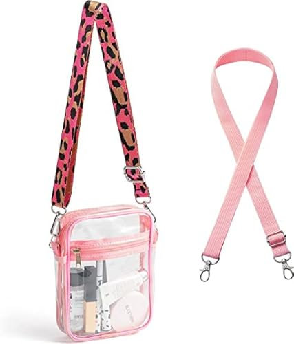 PANTIDE Rosa Leopard Klar Crossbody Tasche Sommer Kleine Geldbeutel Tasche Vordertasche Stadion-geprüft Durchsichtig Handtasche für Frauen Mädchen Konzerte Sportveranstaltungen Festivals Zubehör