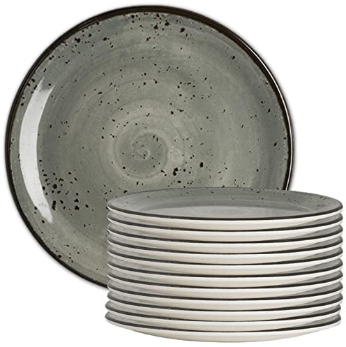 Creations Melamine Dinner Plates, Steelite Heavy Duty Break Resistant Commercial Foodservice Restaurant Grade, Urban Smoke Coupe 10 Round, Black Rimmed, Rustic Flecked, Indoor Outdoor, 12 Set, Gray
