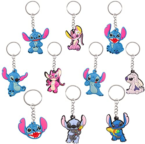 10Pcs Porte Clef Enfant Stit - Ch Anime Porte Cléf Stitc Mignon Porte-Clés 3D Figural Porte cle Pendentif Keychain Porte Clé Décoration pour Sacs à Main Sacs à Dos Clés Cadeau d'anniversaire Enfant