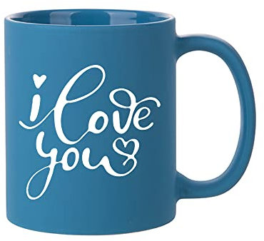 I Love You Gift, Mug Present Wife, Girlfriend, Husband, Boyfriend, Valentines Day, for her, him, Birthday, Coffee Tea 11oz Full Coloured Frosted Ceramic Mug. (Blue)