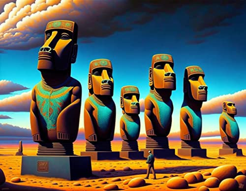 FADISA Deko Kunstdrucke Wandbild Leinwandbild Statuen der Osterinsel für Heimtextilien 60x90cm