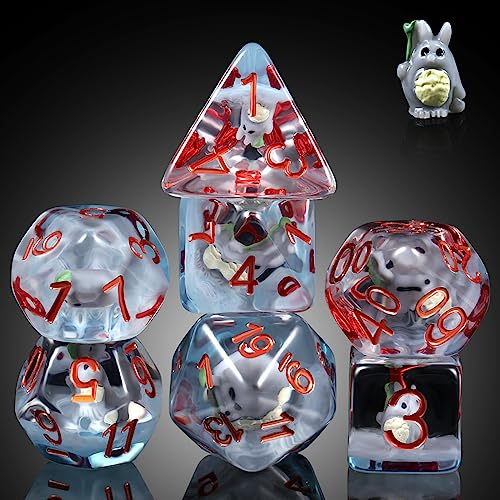 Totoro DND Dice Set, DNDND 7PCS Resin D&D Dice with Velvet Bag for Dungeons and Dragons Tabletop Games(Totoro