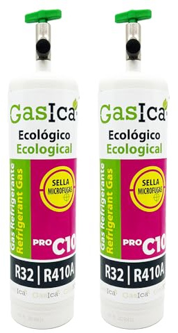 2x Envases GASICA C10 PRO - Gas Refrigerante Ecológico Orgánico - Equivalente a 1.6Kg de R410A y R32- Alternativa para R410A y R32-400g Neto por envase