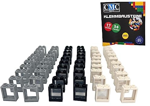 CMC imports 60 bloques de construcción para ventanas con disco, gris/blanco/negro, 1 x 2 x 2 botones, marco de ventana