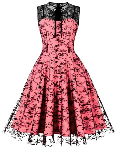 Wellwits Robe Femmes Trou de Serrure Cravate Gothique Vintage d'halloween Maille Florale Rose L