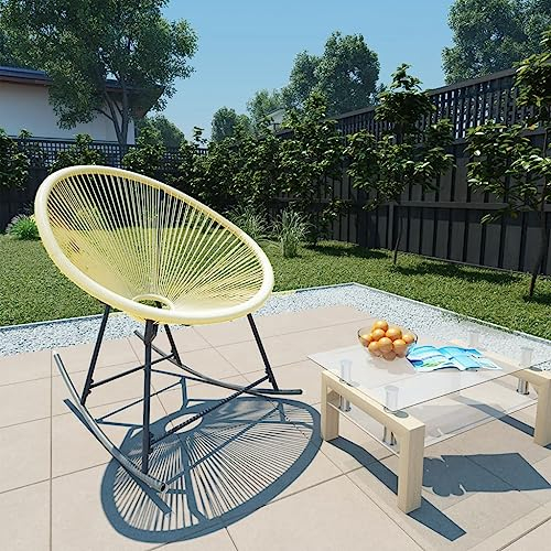 puraday Outdoor-Acapulco-Stuhl Poly-Rattan Beige 69x79x82 cm Schaukelstuhl Outdoor Sonnenstuhl Relaxliege Wohnzimmer Balkon Sessel Geeignet für Den Innen- Und AußEnbereich Ovalen Design
