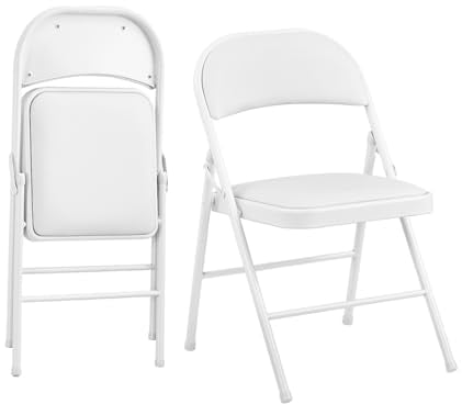 KAIHAOWIN 2er-Set Gepolsterte Klappstühle Metall, Faltstuhl Klappbar, Kunstleder Stabil Klappstuhle für Esszimmer, Küche, Hochzeiten und Veranstaltungen, Weiß
