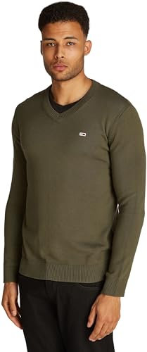 Tommy Jeans Jersey Hombre Cuello de Pico, Verde (Fatigue Green), XS