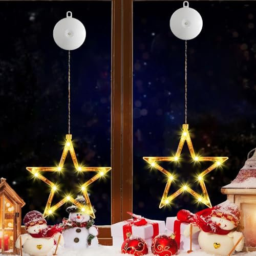 Weihnachtsbeleuchtung Fenster Innen,LED Sterne Weihnachtsbeleuchtung,2PCS LED Hängenden Fensterlicht,Fensterlichterketten Weihnachten,Weihnachten Dekorative Fenster Licht,Weihnachtsdekoration Lichter