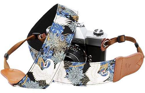 Padwa Lifestyle Sangle Appareil Photo - Extrémités en Cuir de Vachette Ddouble Couche,Sangle D'appareil Photo en Coton Brodé de 2,Bandoulière Photographe Réglable Pour Tous Les Appareils Photo DSLR