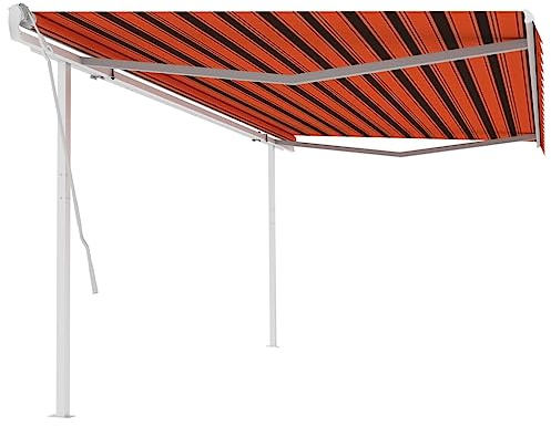 Home Outdoor OthersManuell einziehbare Markise mit Pfosten, 5 x 3,5 m, Orange und Braun