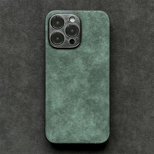 NVYRO Alcantara Suede Leather Case For iPhone 15 Pro Max 14 13 12 Mini 11 6s 7 8 Plus Xs Max X Xr SE 2022 Turn Fur Back Cover,green,For iPhone 13ProMax