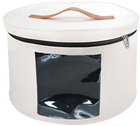 DimyFew Aufbewahrungsbox mit Deckel Filz, Faltbare Aufbewahrungsboxen, Kleiderschrank-Organizer mit transparentem Fenster, Hut-Organizer-Box für Kleidung, Hüte, Spielzeug, Weiß 33 x 26 cm