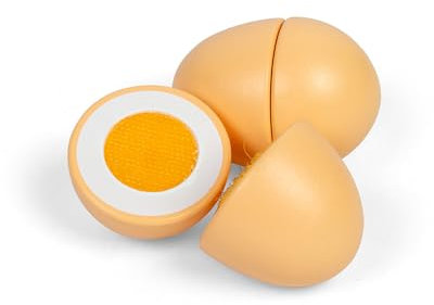 Bigjigs Toys Play Food Eggs - 2 Piece Egg Halves, Wooden Grocery Toy, Pretend Cooking Sets & Kitchen Accessories For Children, Made From Eco Friendly Wood, Age 18+ Months Old
