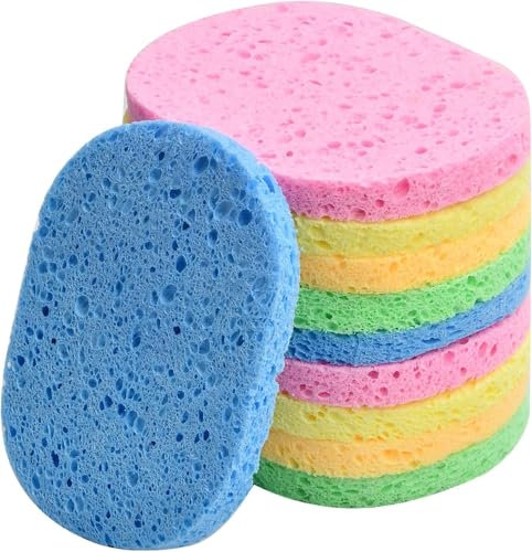 10 Stück Reinigungsschwamm Gesicht, Natur Kosmetik Schwämme Zellulose Gesichtsschwämme, 10.5 x 8cm Make-Up Entferner Schwamm, Gesichts Waschschwämme SPA Peeling-Maske Abschminken (12mm, Mehrfarbig)