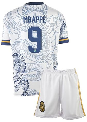 Madrid Mbappe Weiß Drachen Fußball Kinder Trikot ,Spezieller Entwurf , Fussball , Limitierte Auflage, Beschränkte Auflage , Kommen Sie mit Shorts (Weiß,152,mba)