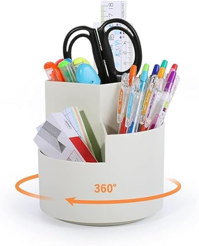 FRETONBA Drehbarer Stiftehalter - 360 Rotierende Große Kapazitätstifte Organizer,Stiftehalter Kinder mit 3 Fächer für Schreibtisch,Büro,Schule,Familie(Weiß