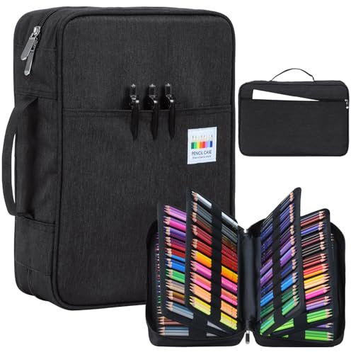 Likorlove Federmäppchen Groß mit 300 Steckplätzen, Große wasserdichte Aufbewahrungstasche für Buntstifte, Marker, Gelstifte und Künstlerbedarf, Tragetasche für Schüler und Zeichner, Schwarz
