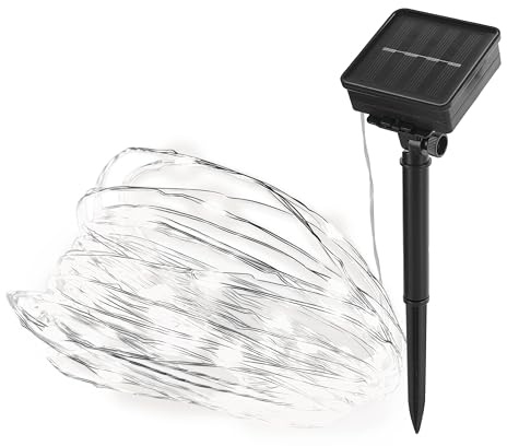 EMOS Mikro LED-Lichterkette mit Solarpanel, 120 Nano LED-Glühbirnen in Neutralweiß, Silberdraht 12+3m, für Außen, Wetterfeste Beleuchtung für romantische Momente, Solarbetrieb (NiMH, 600 mAh)