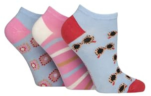 SockShop Ladies Striped, Plain and Mesh Bamboo Trainer Socks Pack of 3 (UK, Numeric, 4, 8, Regular, Regular, Sunglasses Patterned)