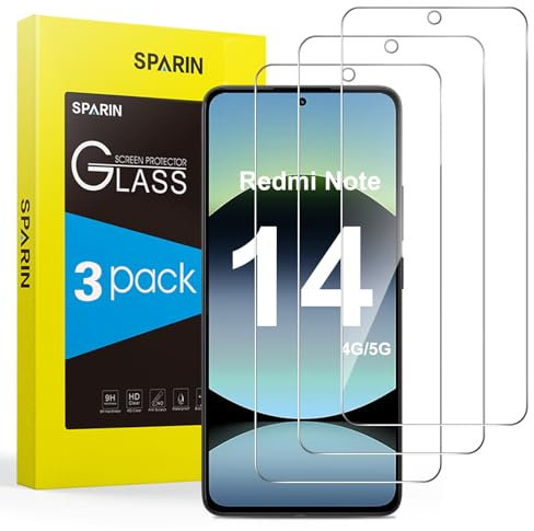 SPARIN Protector de Pantalla para Xiaomi Redmi Note 14 4G/5G(No Pro), Cristal Templado para Redmi Note 14 4G/5G, 3 Piezas, 9H Dureza