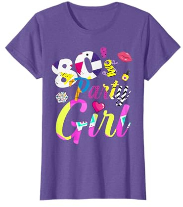 Damen 80er Jahre Party Girl Retro Kostüm Outfit 80's T-Shirt