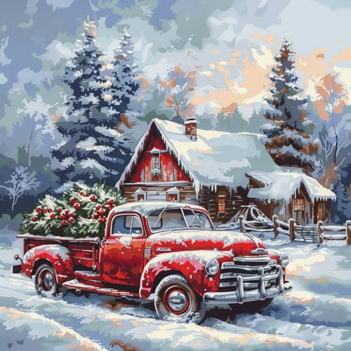 KANGBAWA Kit de Pintura por Números Camión de Navidad (8) para Adultos y Niños al óleo de Lienzo DIY con Pinceles Pigmento Acrílico Pintura de Dibujo DIY 40X50 CM