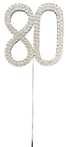World Of Sparkles 80 Clear Crystal Diamante Rhinestone 80th Number Cake Topper 6cm Silver Cake Pick Decorative Topper Various Size Party Decor For Birthday & Anniversary Party Supplies