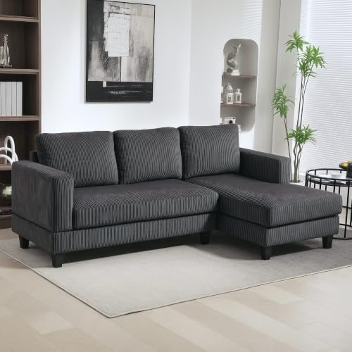 HOMCOM Canapé d'angle Velours Côtelé Canapé 3 Places 214 cm Gris Foncé | Méridienne, Coussin à Ressorts Épais, Design Moderne, Charge Jusqu'à 400 Kg, pour Salon, Appartement